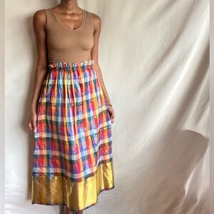 Colorful Plaid Skirt with Gold Trim